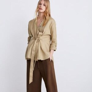 Zara Linen Beige Wrap Jacket S